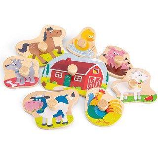 New Classic Toys - Puzzle à Boutons - Ferme - 8 pièces - Bois 100% certifié FSC®